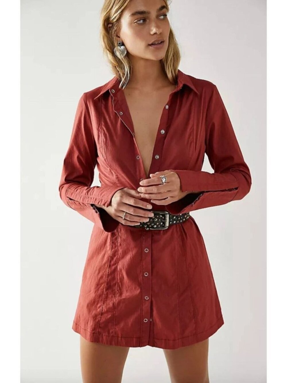 Free People Rust Thea Mini Shirt Dress Size XS 8059